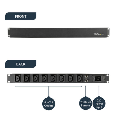 STARTECH power distribution unit (PDU) 8 AC outlet(s) 1U Black (PDU08C13H) - Cartouches Certifiees