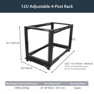 STARTECH rack cabinet 12U Freestanding rack Black (4POSTRACK12U) - Cartouches Certifiees