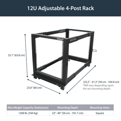 STARTECH rack cabinet 12U Freestanding rack Black (4POSTRACK12U) - Cartouches Certifiees