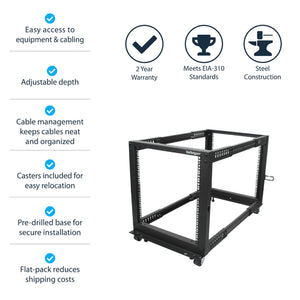 STARTECH rack cabinet 12U Freestanding rack Black (4POSTRACK12U) - Cartouches Certifiees