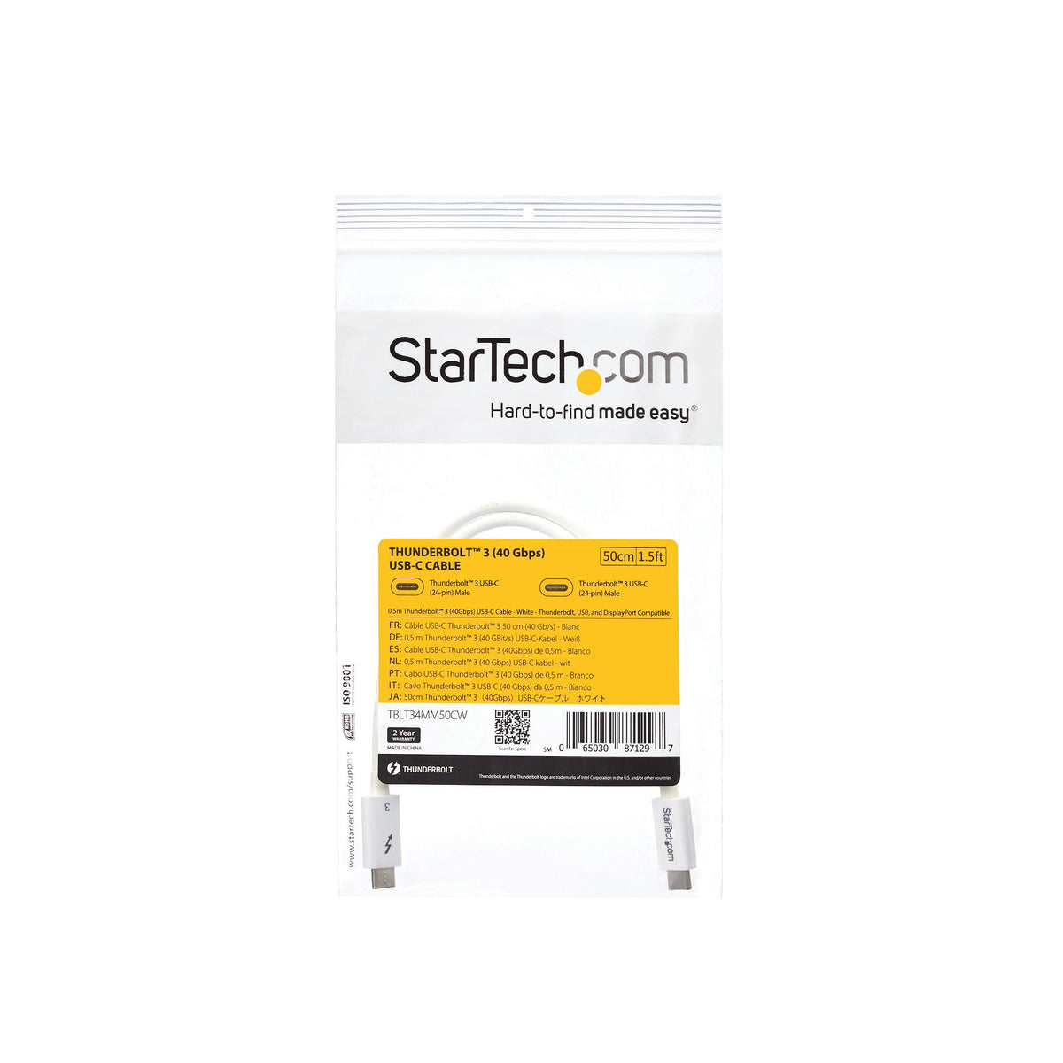 STARTECH Thunderbolt cable 0,5 m 40 Gbit/s White (TBLT34MM50CW) - Cartouches Certifiees
