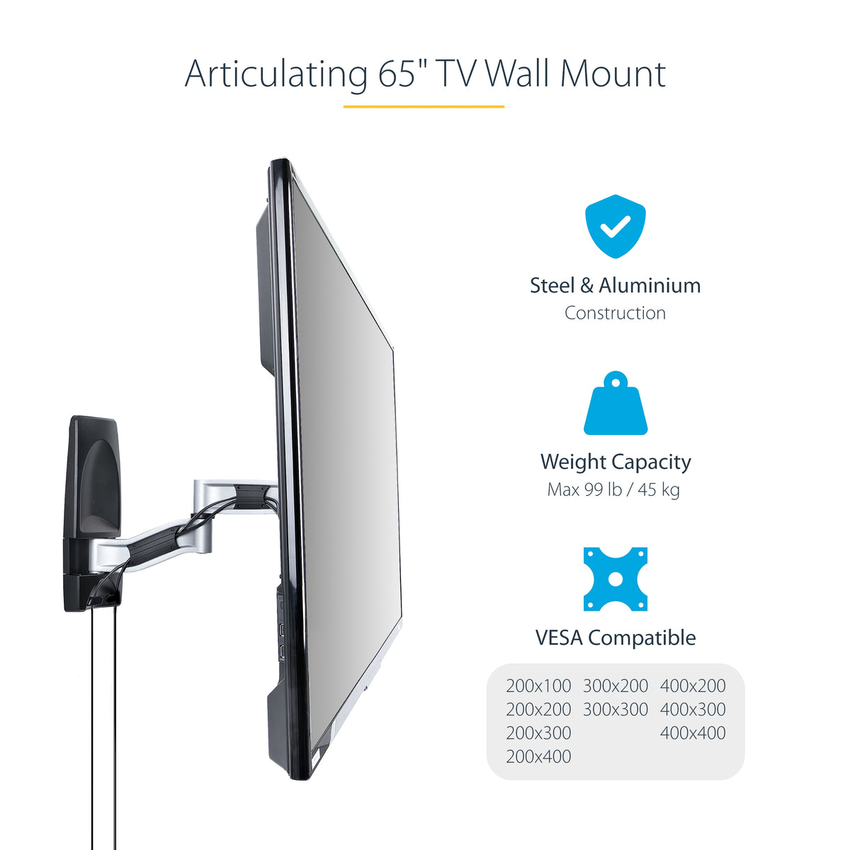 STARTECH TV mount/stand 165,1 cm (65") Black, Silver (TV-WALL-MOUNT-65FS) - Cartouches Certifiees
