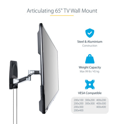 STARTECH TV mount/stand 165,1 cm (65") Black, Silver (TV-WALL-MOUNT-65FS) - Cartouches Certifiees