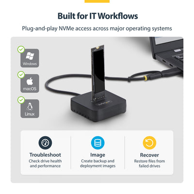 STARTECH USB-C/USB-A TO M.2 NVME DOCK ADAPTER SUPPORTS UP TO 10GBPS; DRIVERLESS SETUP FOR (1USB3-NVME-DOCK) - Cartouches Certifiees