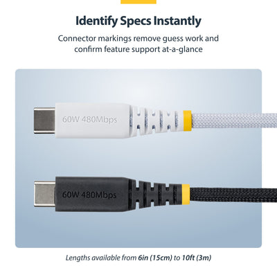 STARTECH USB cable USB 2.0 0,3 m USB C 0,48 Gbit/s 60 W White (USB2CC1FTNCBRWH) - Cartouches Certifiees