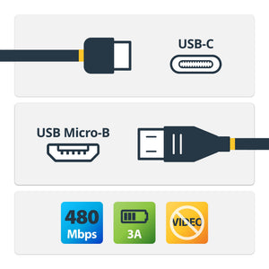STARTECH USB cable USB 2.0 0,5 m USB C Micro-USB B 0,48 Gbit/s Black (USB2CUB50CM) - Cartouches Certifiees