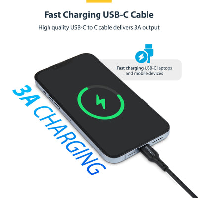 STARTECH USB cable USB 2.0 0,9 m USB C 0,48 Gbit/s 60 W Black (USB2CC3FBKE) - Cartouches Certifiees