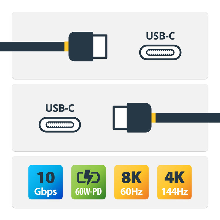 STARTECH USB cable USB 3.2 Gen 2 (3.1 Gen 2) USB C 10 Gbit/s 60 W Black (UCC-3M-10G-USB-CABLE) - Cartouches Certifiees
