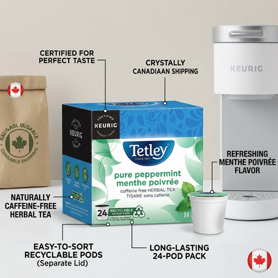 TEA-K CUP TETLEY PURE PEPPERMINT 24/BX 24/BX - Cartouches Certifiees