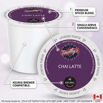 TEA-K CUP TIMOTHY'S CHAI LATTE  (10817) 24/BX - Cartouches Certifiees