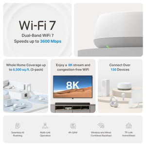 TP-LINK BE3600 Dual-band (2.4 GHz / 5 GHz) Wi-Fi 7 (802.11be) White 2 Internal (DECO BE22(3-PACK)) - Cartouches Certifiees