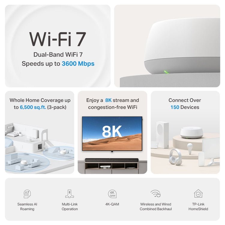 TP-LINK BE3600 Dual-band (2.4 GHz / 5 GHz) Wi-Fi 7 (802.11be) White 2 Internal (DECO BE22(3-PACK)) - Cartouches Certifiees