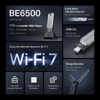 TP-LINK BE6500 WLAN 2882 Mbit/s (ARCHER-TBE400UH) - Cartouches Certifiees