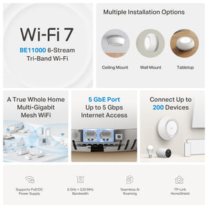 TP-LINK DECO BE65-POE Tri-band (2.4 GHz / 5 GHz / 6 GHz) Wi-Fi 7 (802.11be) White 2 Internal (DECO-BE65-POE(3-PACK)) - Cartouches Certifiees