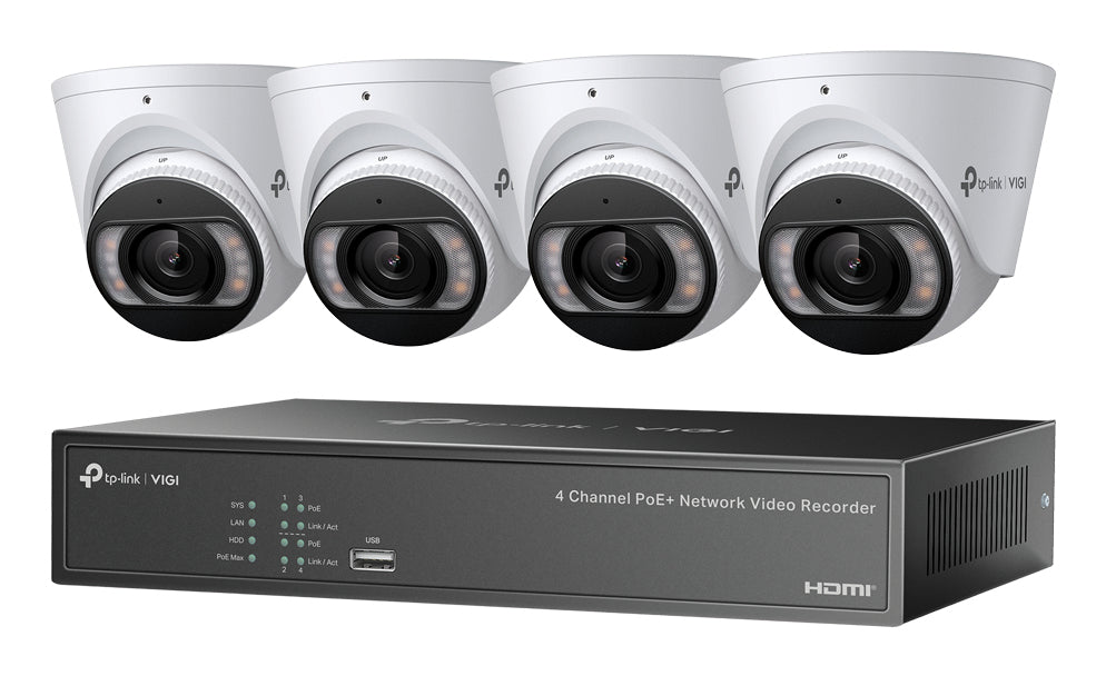 TP-LINK KIT 4 VIDEOCAMERE Turret 4MP Full-Color IPC e NVR 4 Canali PoE+ video surveillance kit Wired 4 channels (VIGI NK4P-T4425-2T) - Cartouches Certifiees