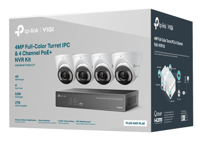 TP-LINK KIT 4 VIDEOCAMERE Turret 4MP Full-Color IPC e NVR 4 Canali PoE+ video surveillance kit Wired 4 channels (VIGI NK4P-T4425-2T) - Cartouches Certifiees