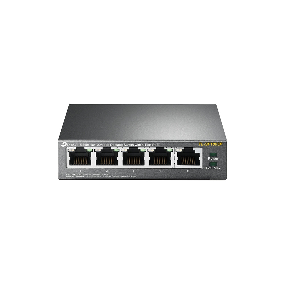 TP-LINK network switch Unmanaged Fast Ethernet (10/100) Power over Ethernet (PoE) Black (TL-SF1005P) - Cartouches Certifiees