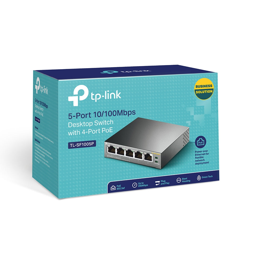 TP-LINK network switch Unmanaged Fast Ethernet (10/100) Power over Ethernet (PoE) Black (TL-SF1005P) - Cartouches Certifiees