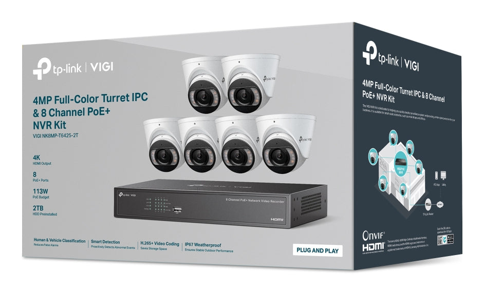 TP-LINK VIGI 4MP TURRET IPC & 8-CH NVR KIT video surveillance kit Wired 8 channels (VIGI NK8MP-T6425-2T) - Cartouches Certifiees