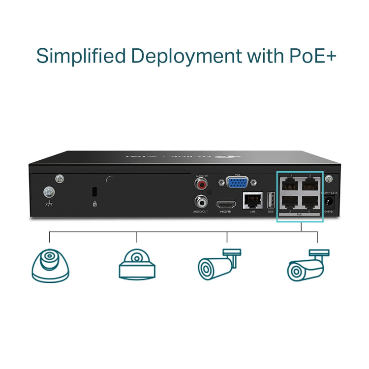 TP-LINK VIGI NVR1004H-4P network video recorder Black (VIGI NVR1004H-4P-2TB) - Cartouches Certifiees