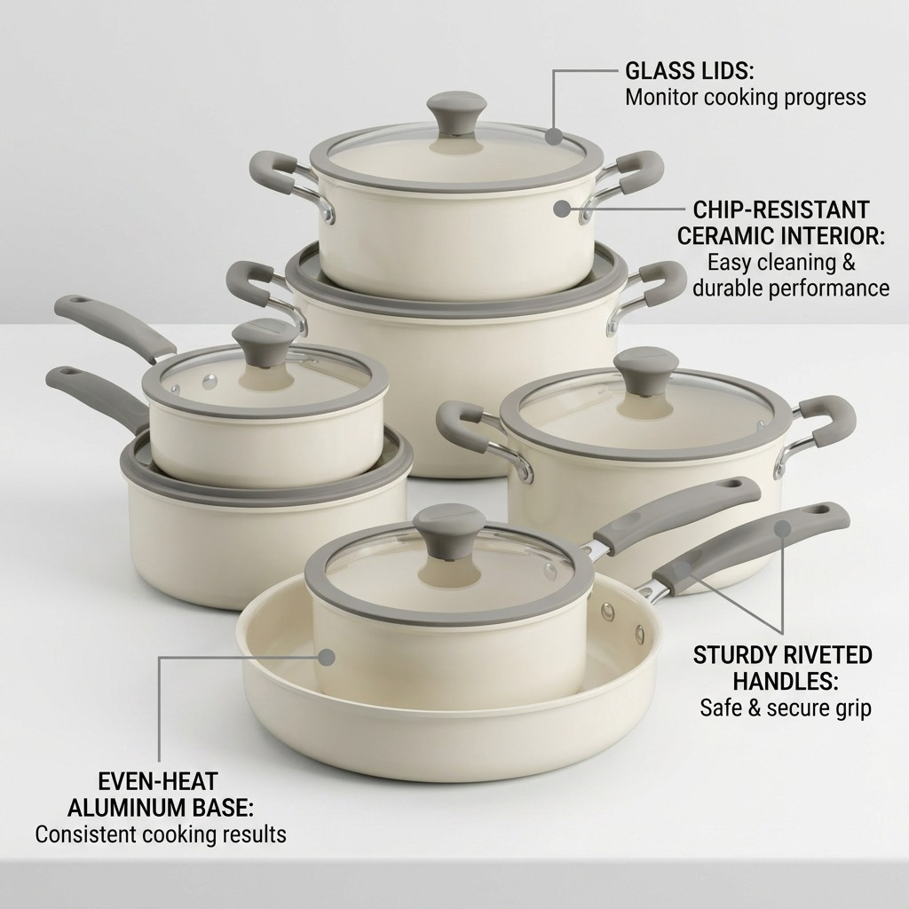 TRAMONTINA 11 Pc Nesting Cw Set-Pe-Cer-Wht-Oly (80156/143DS) - Cartouches Certifiees