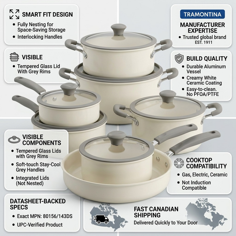 TRAMONTINA 11 Pc Nesting Cw Set-Pe-Cer-Wht-Oly (80156/143DS) - Cartouches Certifiees