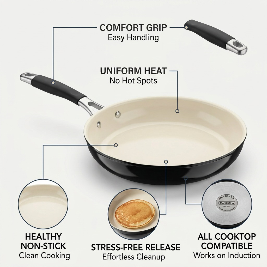 TRAMONTINA 12In Fry Pan-Al Ind-Pe-Cer-Blk-Mas (80110/020DS) - Cartouches Certifiees