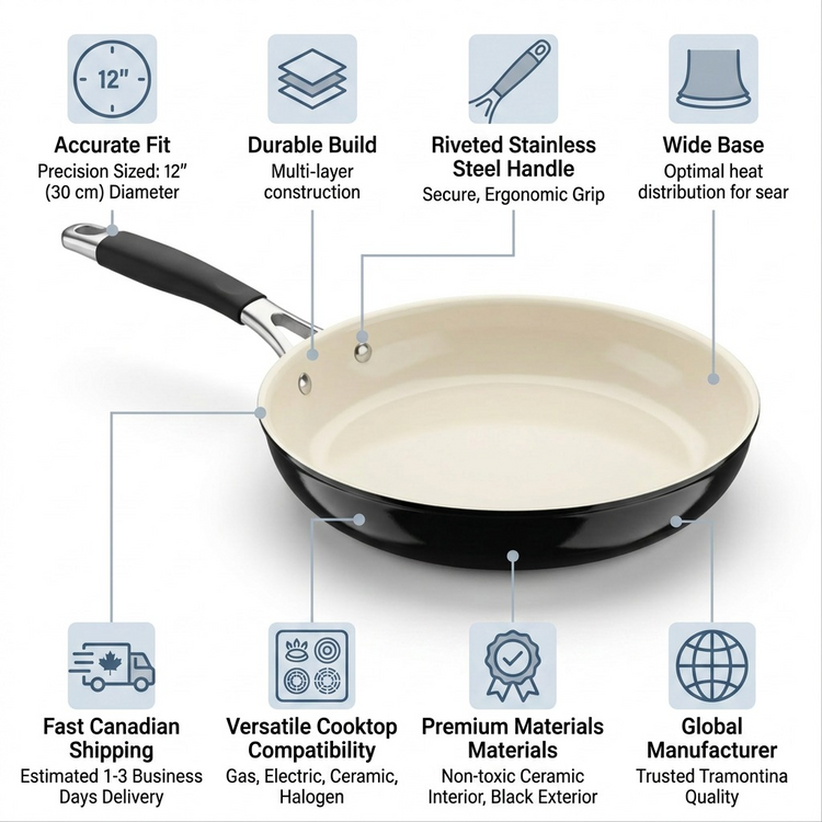TRAMONTINA 12In Fry Pan-Al Ind-Pe-Cer-Blk-Mas (80110/020DS) - Cartouches Certifiees