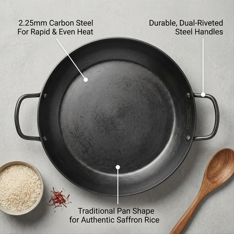 TRAMONTINA 15 In Paella Pan - Carbon Steel - 2.25Mm (80111/006DS) - Cartouches Certifiees