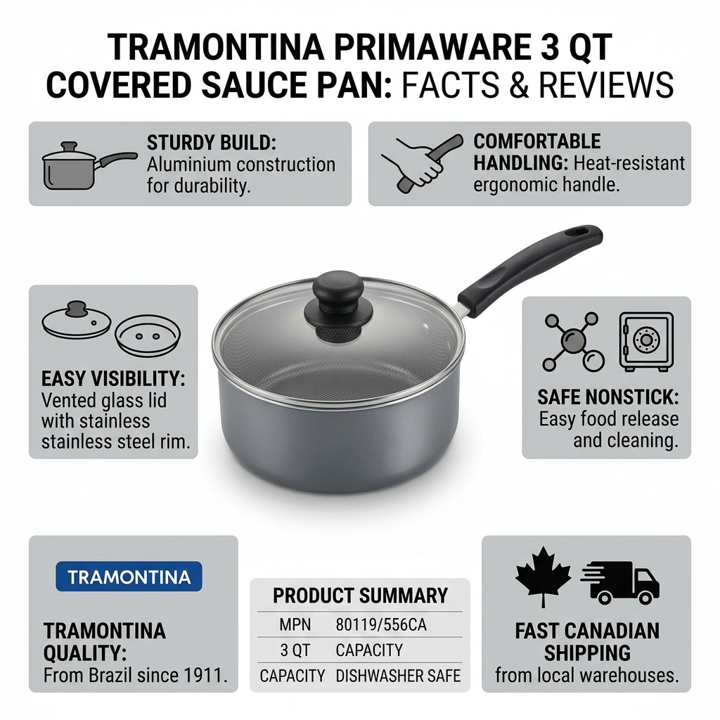 TRAMONTINA 3 Qt Covered Sauce Pan - Aluminum, Ns - Steel Gray - Den - Primaware (80119/556CA) - Cartouches Certifiees