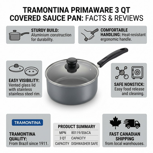 TRAMONTINA 3 Qt Covered Sauce Pan - Aluminum, Ns - Steel Gray - Den - Primaware (80119/556CA) - Cartouches Certifiees