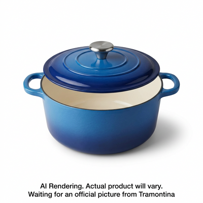 TRAMONTINA 6.5 Qt Covered Round Dutch Oven - Cast Iron - S1000 - Pe - BLue - Ss Knob - Gourmet (80131/076DS) - Cartouches Certifiees