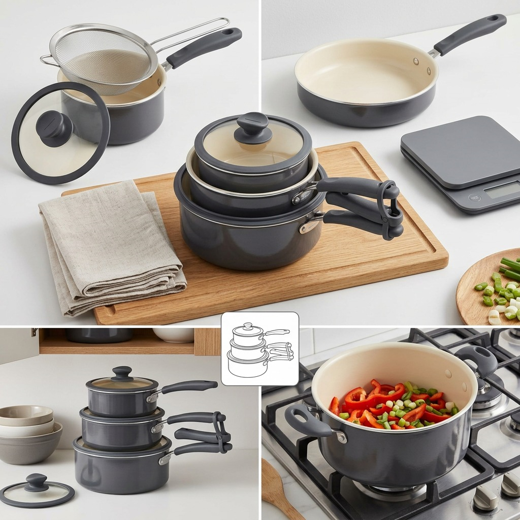 TRAMONTINA 6 Pc Nesting Cw Set-Pe-Cer-Dk Gray-Oly (80156/148DS) - Cartouches Certifiees