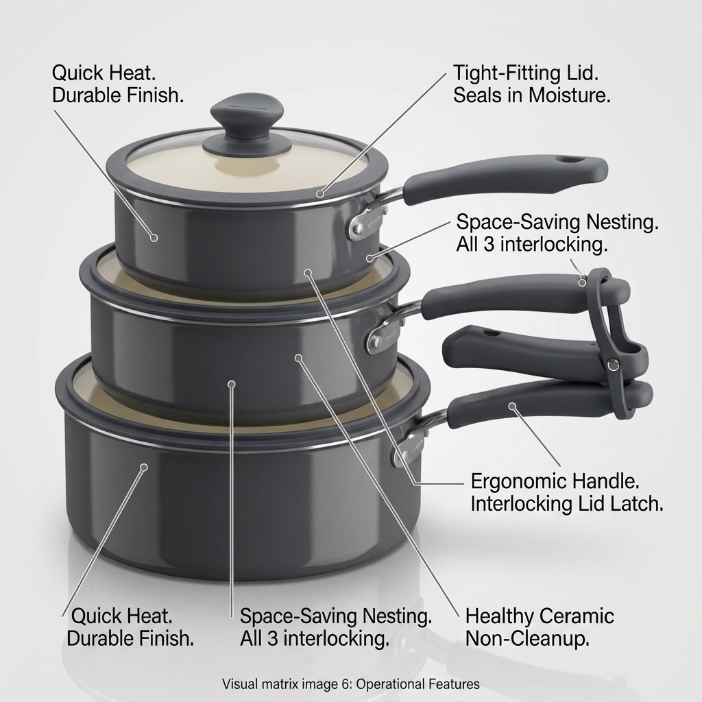 TRAMONTINA 6 Pc Nesting Cw Set-Pe-Cer-Dk Gray-Oly (80156/148DS) - Cartouches Certifiees