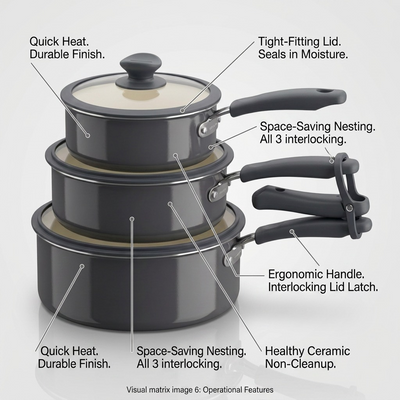 TRAMONTINA 6 Pc Nesting Cw Set-Pe-Cer-Dk Gray-Oly (80156/148DS) - Cartouches Certifiees