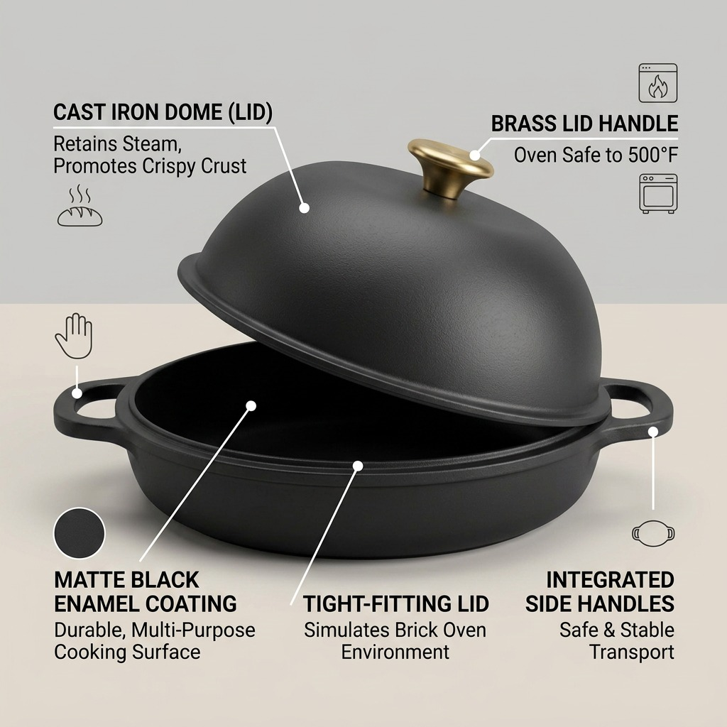 TRAMONTINA 9.5" Enamel Cast Iron Bread Oven, Iron Black (80131/515DS) - Cartouches Certifiees