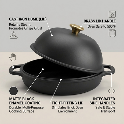 TRAMONTINA 9.5" Enamel Cast Iron Bread Oven, Iron Black (80131/515DS) - Cartouches Certifiees