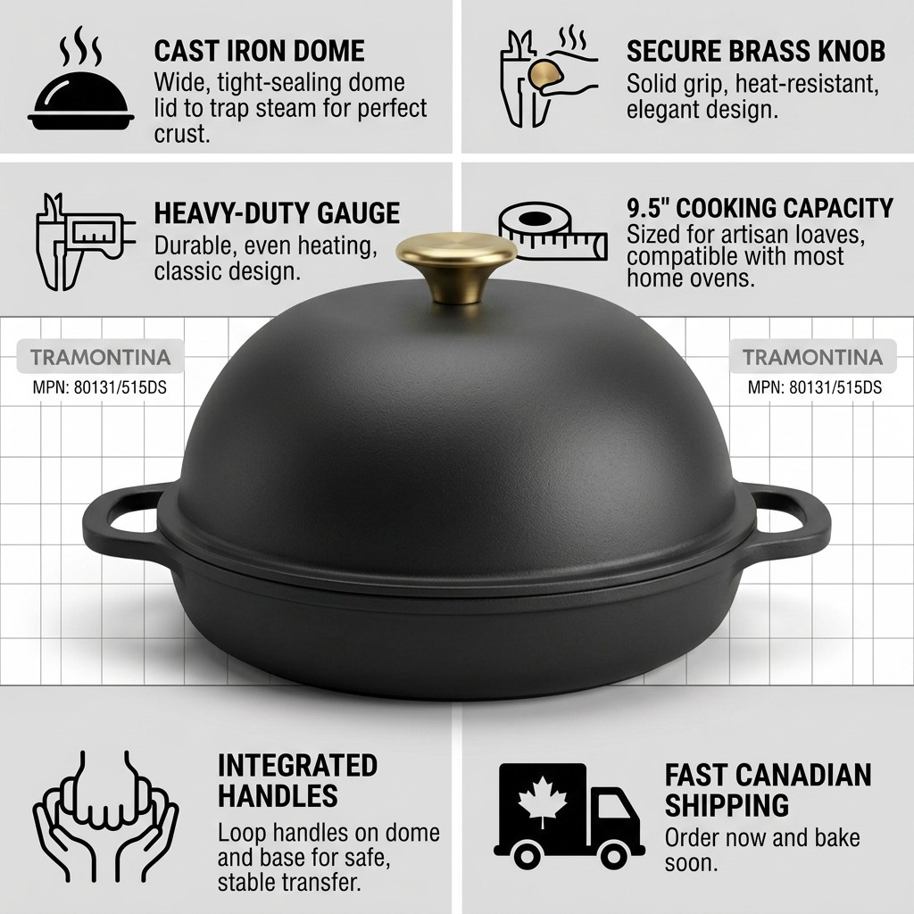 TRAMONTINA 9.5" Enamel Cast Iron Bread Oven, Iron Black (80131/515DS) - Cartouches Certifiees