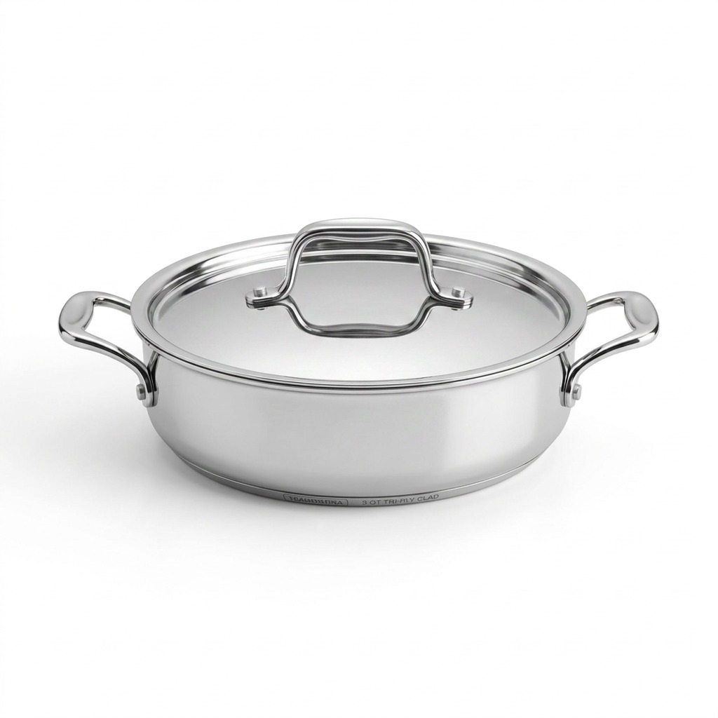 TRAMONTINA Signature 3 Quart Tri-Ply Clad Stainless Steel Covered Braiser (80116/009DS) - Cartouches Certifiees