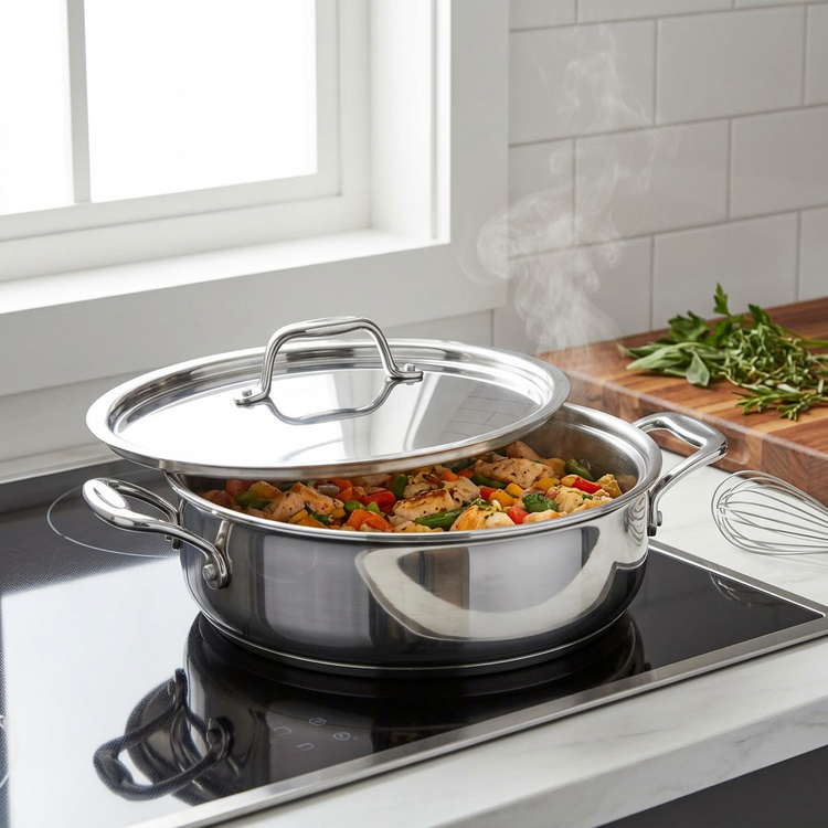 TRAMONTINA Signature 3 Quart Tri-Ply Clad Stainless Steel Covered Braiser (80116/009DS) - Cartouches Certifiees