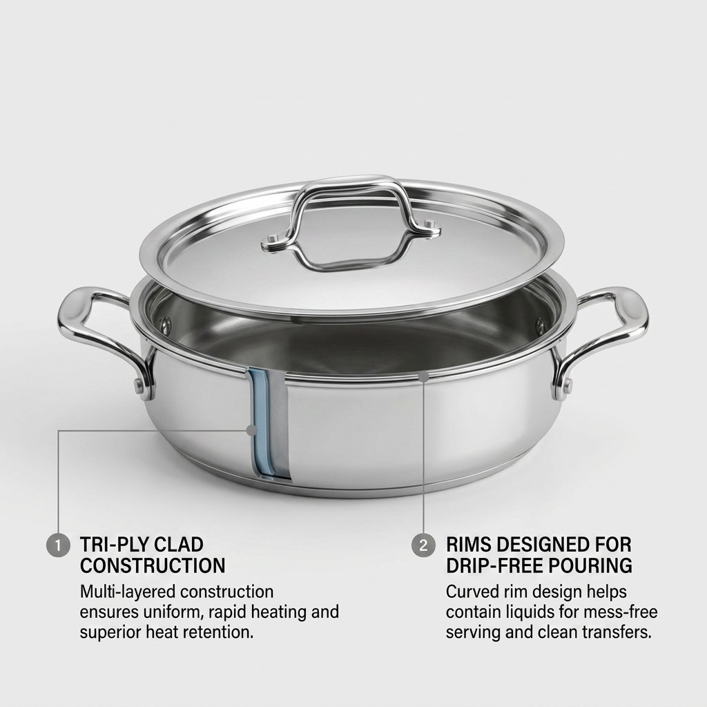 TRAMONTINA Signature 3 Quart Tri-Ply Clad Stainless Steel Covered Braiser (80116/009DS) - Cartouches Certifiees