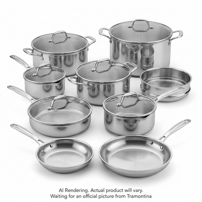 TRAMONTINA Tempo Tri-Ply Base Stainless Steel Cookware Set, 14 Pc (80154/012DS) - Cartouches Certifiees
