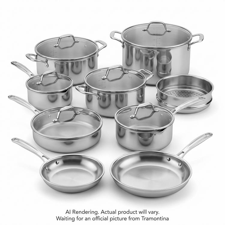 TRAMONTINA Tempo Tri-Ply Base Stainless Steel Cookware Set, 14 Pc (80154/012DS) - Cartouches Certifiees