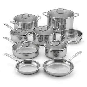 TRAMONTINA Tempo Tri-Ply Base Stainless Steel Cookware Set, 14 Pc (80154/012DS) - Cartouches Certifiees