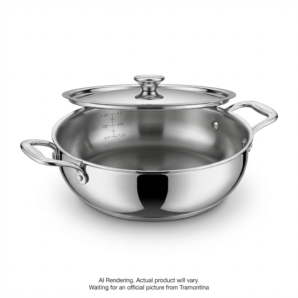 TRAMONTINA Utsava Tri-Ply Clad Stainless Steel Covered Kadai, 2.75 qt. (98050/011DS) - Cartouches Certifiees