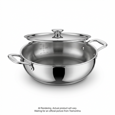 TRAMONTINA Utsava Tri-Ply Clad Stainless Steel Covered Kadai, 2.75 qt. (98050/011DS) - Cartouches Certifiees