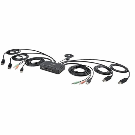 Commutateur KVM Câble DisplayPort Double Écran 2 Ports, 4K 60Hz, KVM Compact avec Câbles Hôtes Intégrés, Alimenté par Bus 5ft (1.5m)
