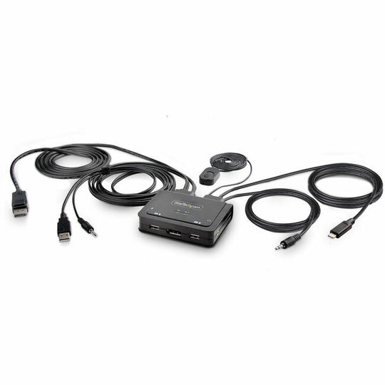 Commutateur KVM Câble USB-C DisplayPort Hybride 2 Ports, 4K 60Hz, KVM Compact avec Câbles Intégrés USB-A 6ft (1.8m) & USB-C 4ft (1.2m)