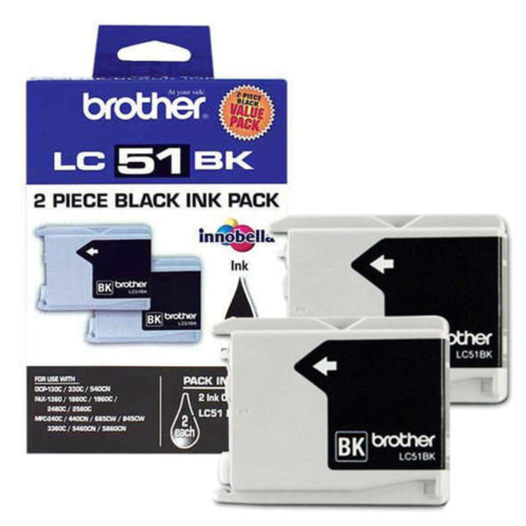 BROTHER LC51BK (LC512PKS) Black 2-Pack Original Inkjet Cartridge - Cartouches Certifiées