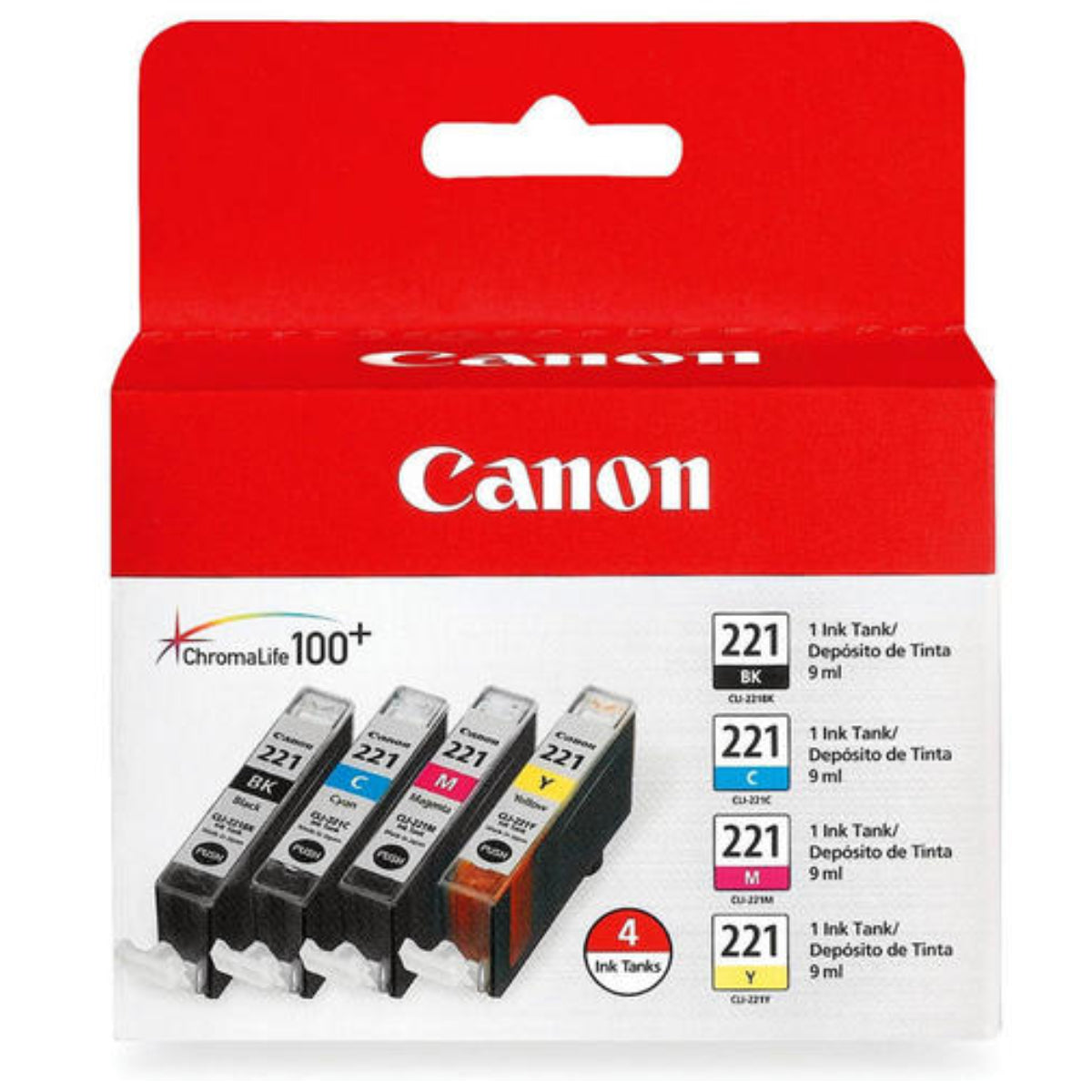 CANON CLI-221 (2946B017) Combo 4-Pack Original Inkjet Cartridge - Cartouches Certifiées